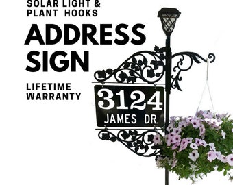 Solar Address Sign - Double Sided Reflective Address with 60" pole & plant hook