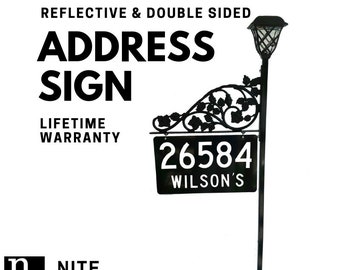 Reflective Address Sign with Steel Pole & Solar Light - Personalized Yard Decor