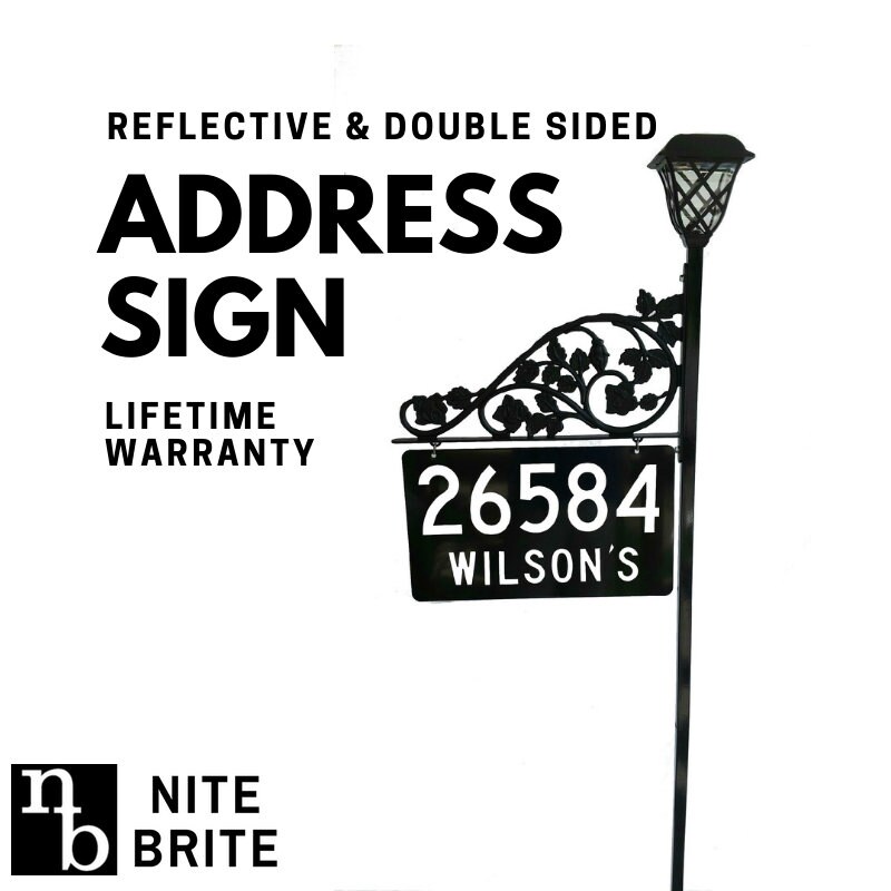 Reflective Address Sign With Steel Pole & Solar Light - Personalized ...