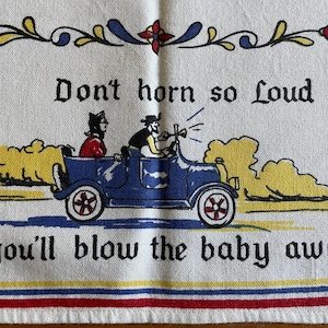 Amish Kitchen Towel, Pennsylvania Dutch, Barn, Tulips, Vintage Cotton Tea Towel