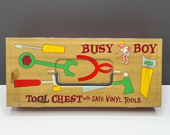 Vintage Busy Boy Tool Chest, Ohio Art Tin Box, 1960’s Toy, Novelty Storage