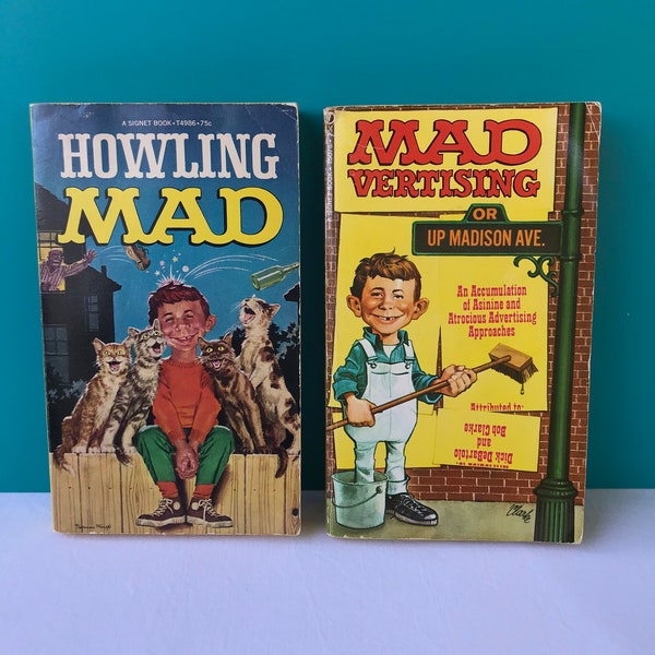 Mad Magazine Books, Madvertising, Howling Mad, Alfred E Neuman, Original 1970's Vintage