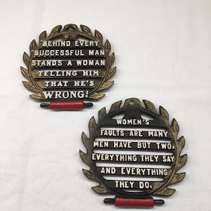 Pair of Sassy Trivets, Black Metal, Funny Novelty, Retro Kitchen Decor, Vintage Kitchen Sign, Snarky, 1970’s