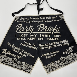 Funny Novelty Apron, Party Briefs, Black with Flocked Design, Humorous Sayings, Naughty, Pun, Pantsylvania, Bottoms Up
