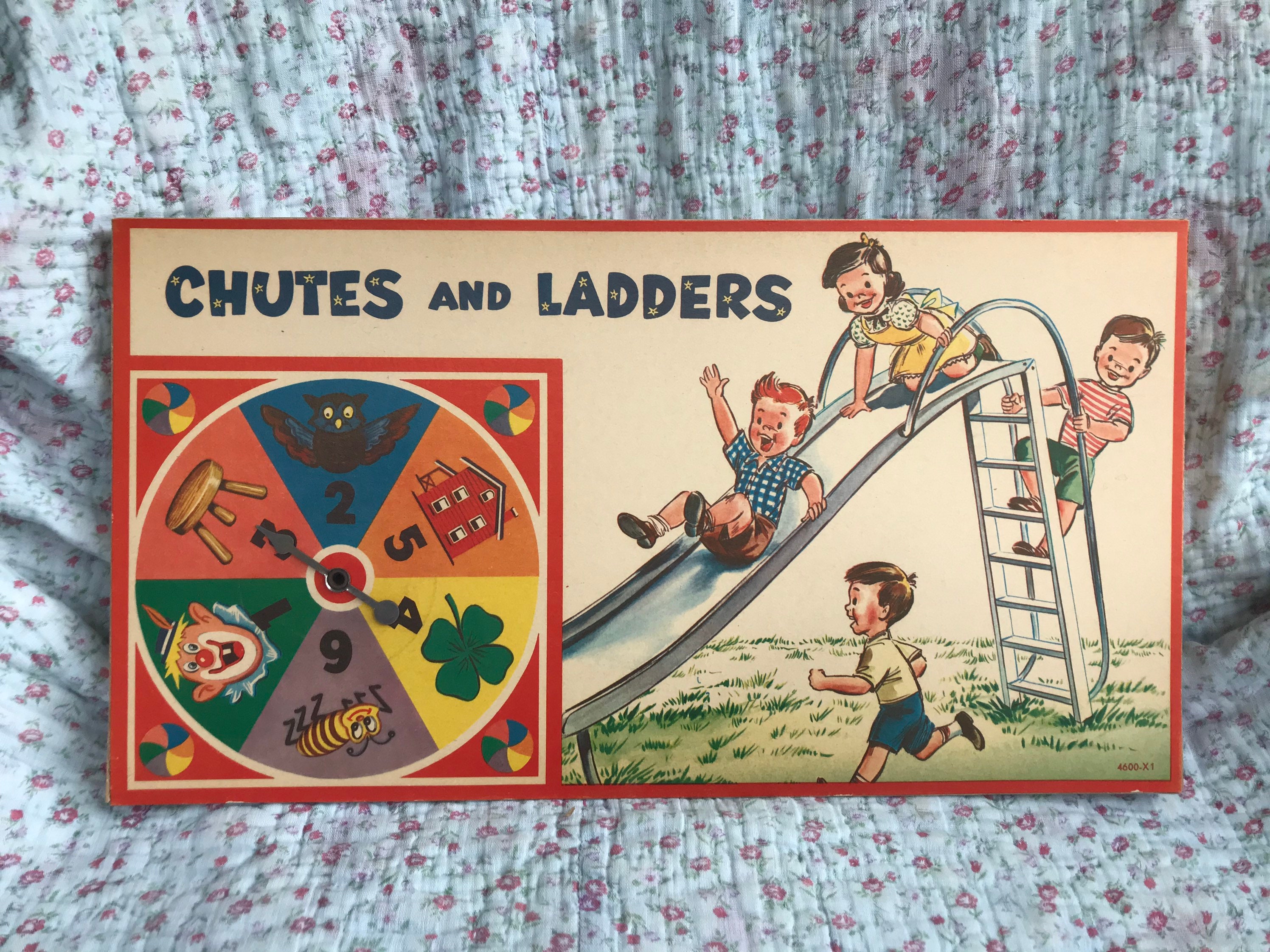 1956 Chutes and Ladders Game Board Box Top and Spinner Etsy