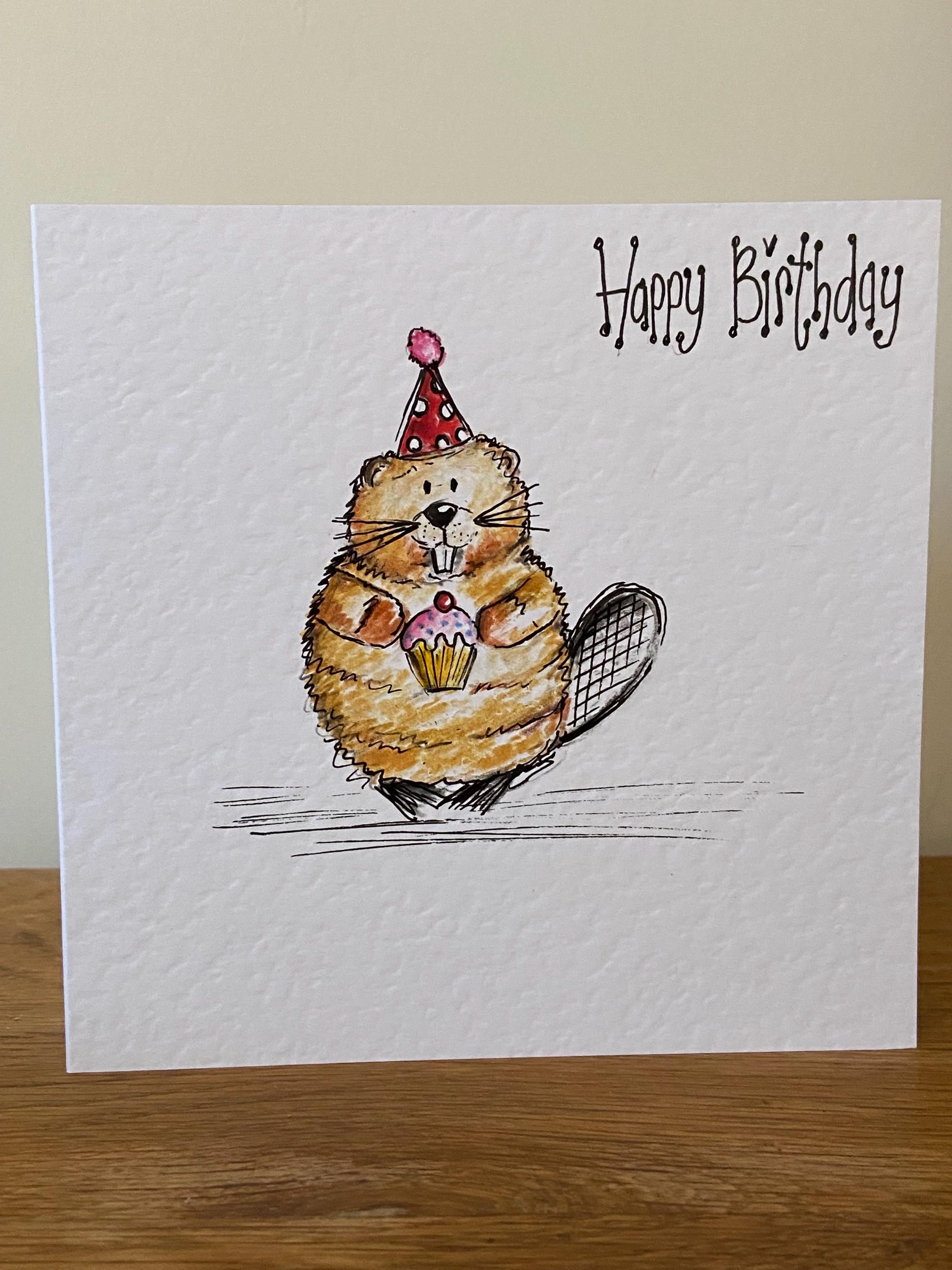 Cute Beaver Birthday Card Hand Drawn to Order. Can Be Personalised - Etsy