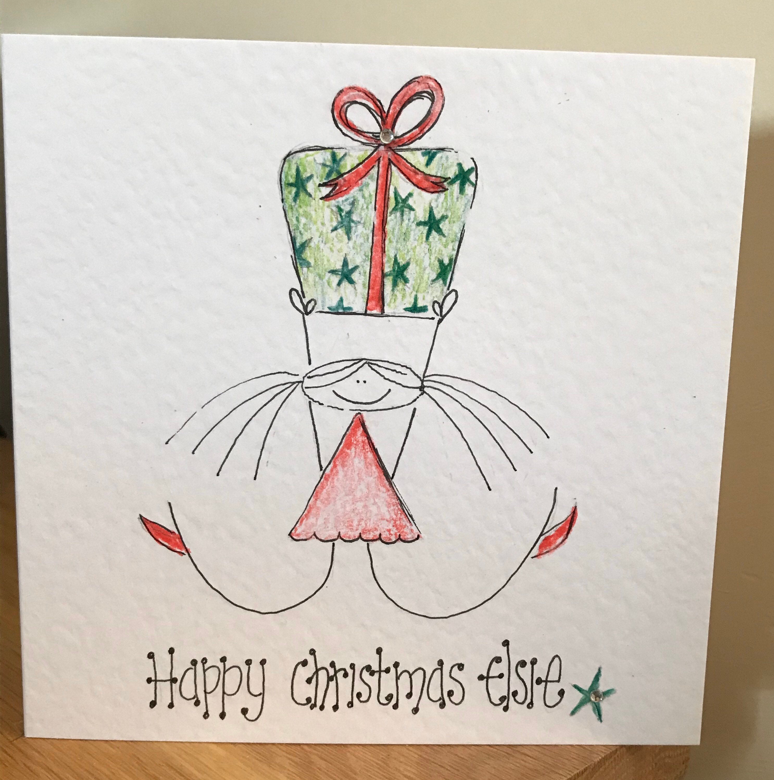 Christmas Card. Hand Drawn. Christmas Present Card. Handmade - Etsy