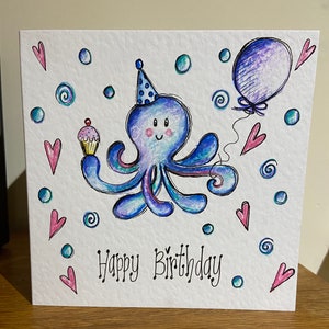 Geburtstagskarte Oktopus individuell hand illustriert und personalisierbar
