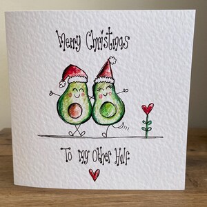 Hand gezeichnet, um Weihnachtsavocago-Paarkarte zu bestellen. Um meine andere Hälfte Kann personalisiert werden