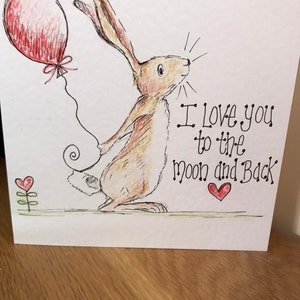 Illustrazione originale illustrata a mano Biglietto di auguri di compleanno, lepre marrone noce. Può essere personalizzato