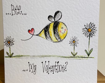 Bumble Bee Valentine’s card personalised and individually hand drawn.