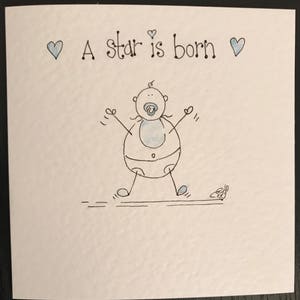 Tarjeta de bebé hecha a mano dibujada a mano. Se puede personalizar