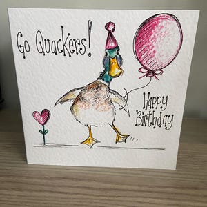 Niedliche Enten Geburtstagskarte handgemalt auf Bestellung. Kann personalisiert werden