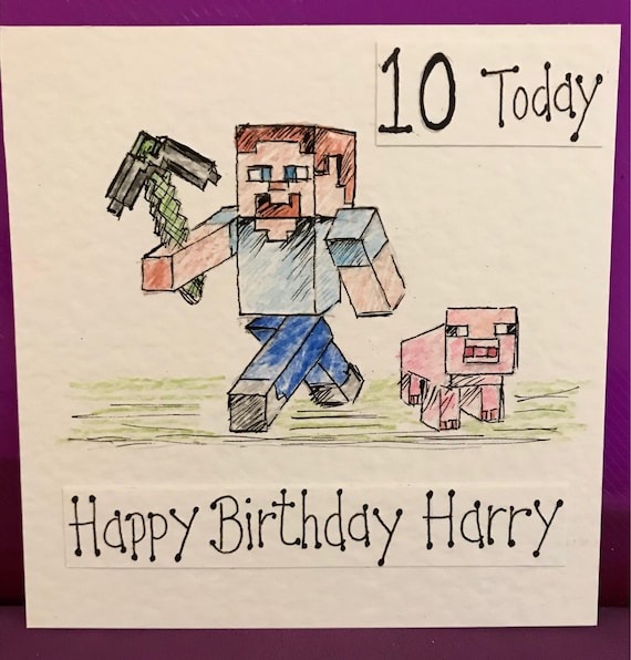 Personalised Mine Craft Birthday Card Hand Drawn Etsy Personalised Mine Craft Birthday Card Hand Drawn Etsy