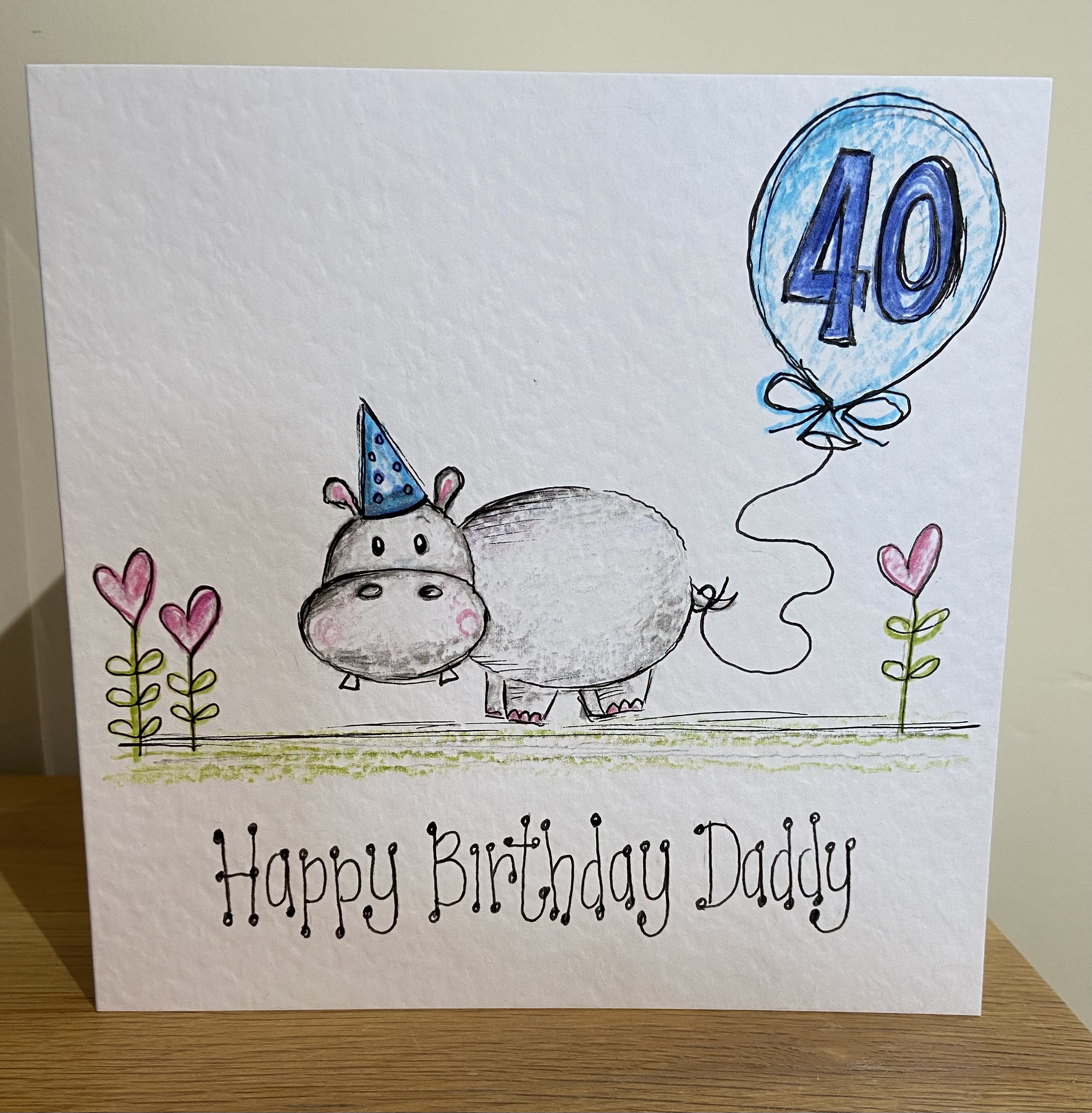 Hippo Birthday Card Individually Hand Drawn. Can Be - Etsy