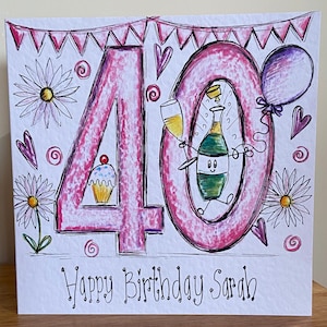 La carte de 40e anniversaire dessinée à la main peut être personnalisée