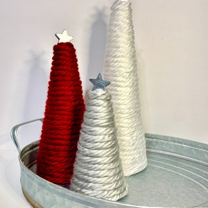 Tabletop Christmas trees / Yarn Trees / Christmas decor for Fireplace Mantle or table top