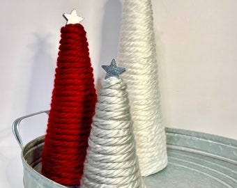 Tabletop Christmas trees / Yarn Trees / Christmas decor for Fireplace Mantle or table top