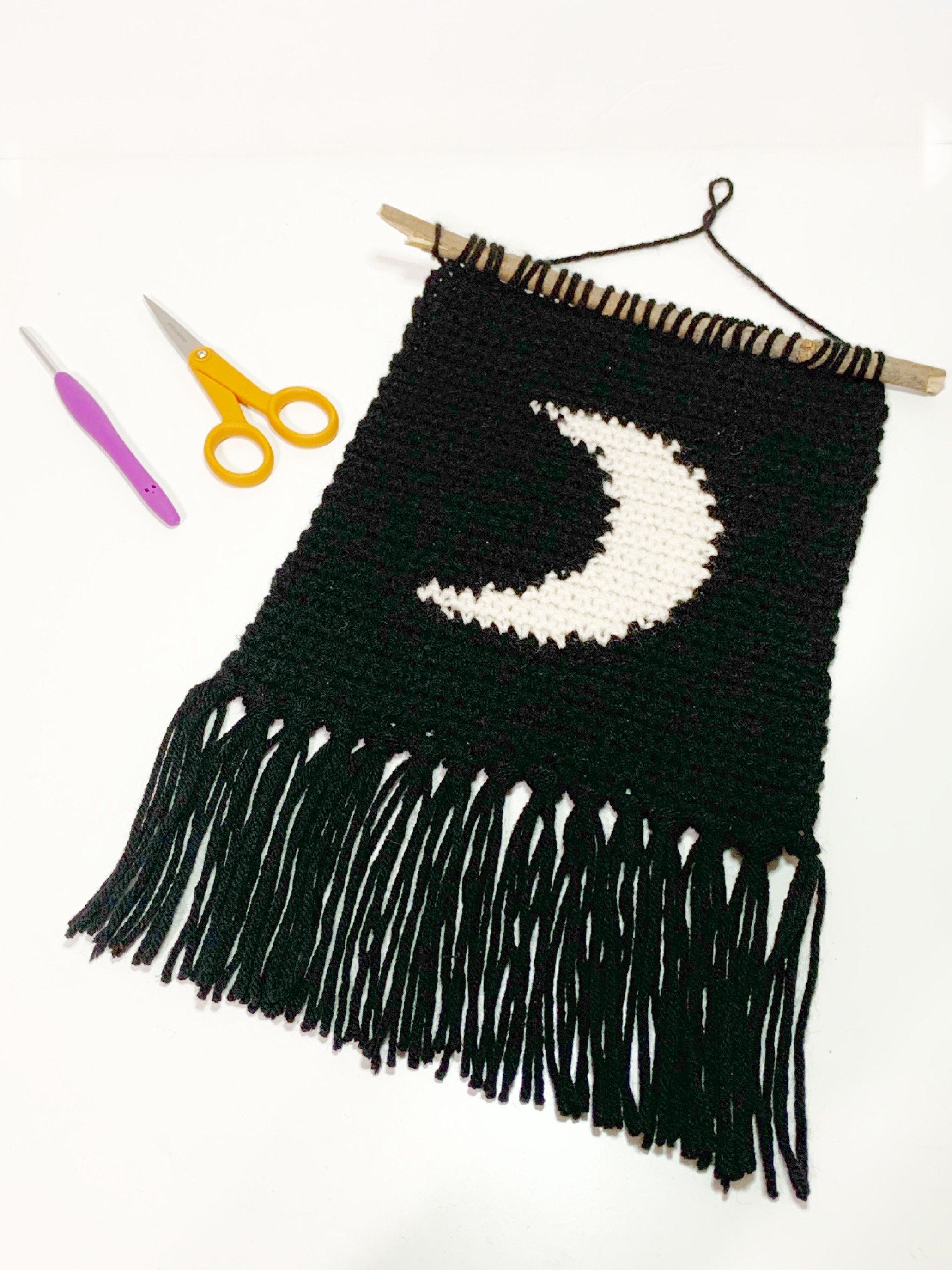 Moon and Sun Wall Hanging / Celestial Decor / Boho Retro Style Fiber ...