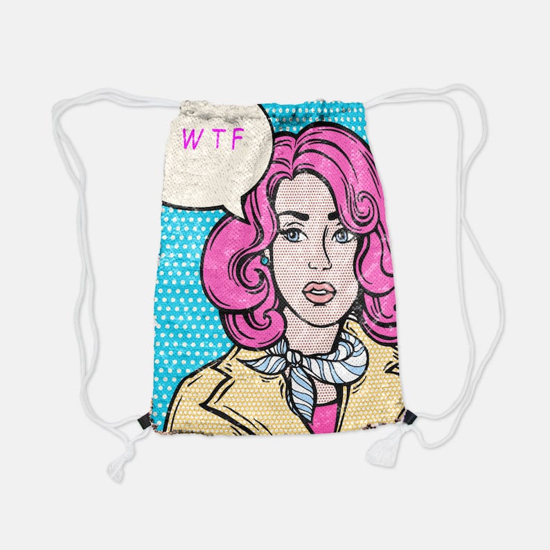 Silver Sequin Reversible Drawstring Backpack Suzette Very Diva Poodle Pink French Poodles dog dogs Sequins Draw String School Party