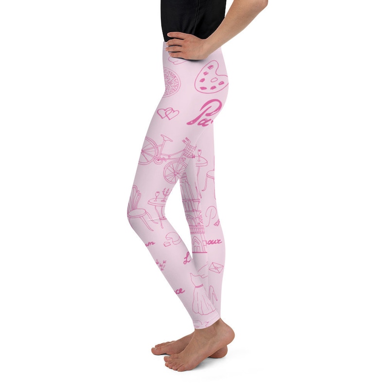 Youth Kids 8-20 Teen Leggings Tights Paris Leotard Pants Pink Eiffel Tower Notre Dame Artists Back to School First day