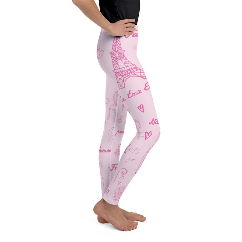 Youth Kids 8-20 Teen Leggings Tights Paris Leotard Pants Pink Eiffel Tower Notre Dame Artists Back to School First day