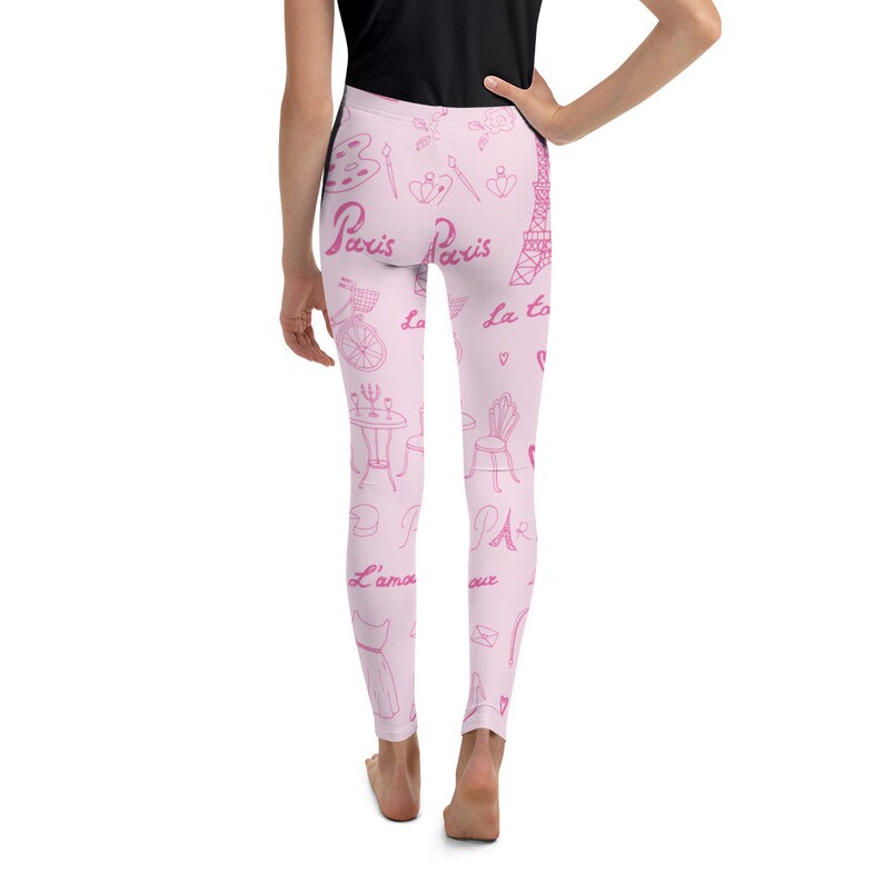 Youth Kids 8-20 Teen Leggings Tights Paris Leotard Pants Pink Eiffel Tower Notre Dame Artists Back to School First day