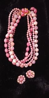 Vintage Pink Six Strand Necklace with Matching Ear Rings - Very 60's