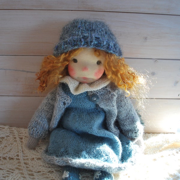 Waldorf doll, 16"(40 cm), with 6 pieces of clothes, OOAK doll, handmade doll, knitting doll, Steiner doll,