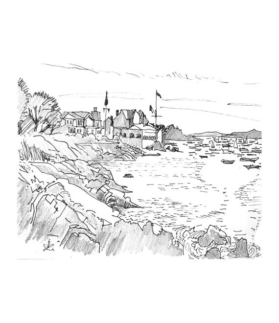 Disegno A Matita Schizzo In Bianco E Nero Stampa Darte Di Schizzo Originale Disegnato A Mano Oceano Massachusetts Marblehead Paesaggio