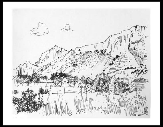 Wystrój Wnętrz Dom Prezenty Czarno Biały Szkic Ołówek Rysunek Włochy Wyspa Sycylia Krajobraz Art Print Oryginalnego Szkicu Ręcznie Rysowane