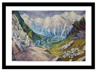 Norway Landscape Ice Glacier Art Print of original Watercolor painting Landscape painting Travel Gift  Home Decor, Housewarming gift
