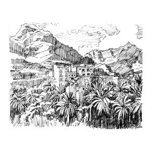 Gift under 20, Spain Landscape, Home Decor, Home Gifts, Black and White Sketch, Pencil Drawing,landscape, Art print of original sketch