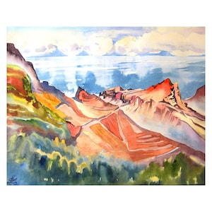Spain, La Gomera, Art Print of original Watercolor painting, Landscape painting, Home Art,  Housewarming Gift, Home Decor, Home Gifts