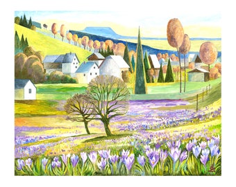 Germany, Farm Art House Decor, Farm Decor, Farm Painting, Art Print of original Acrylic painting, Landscape painting, Nature Painting