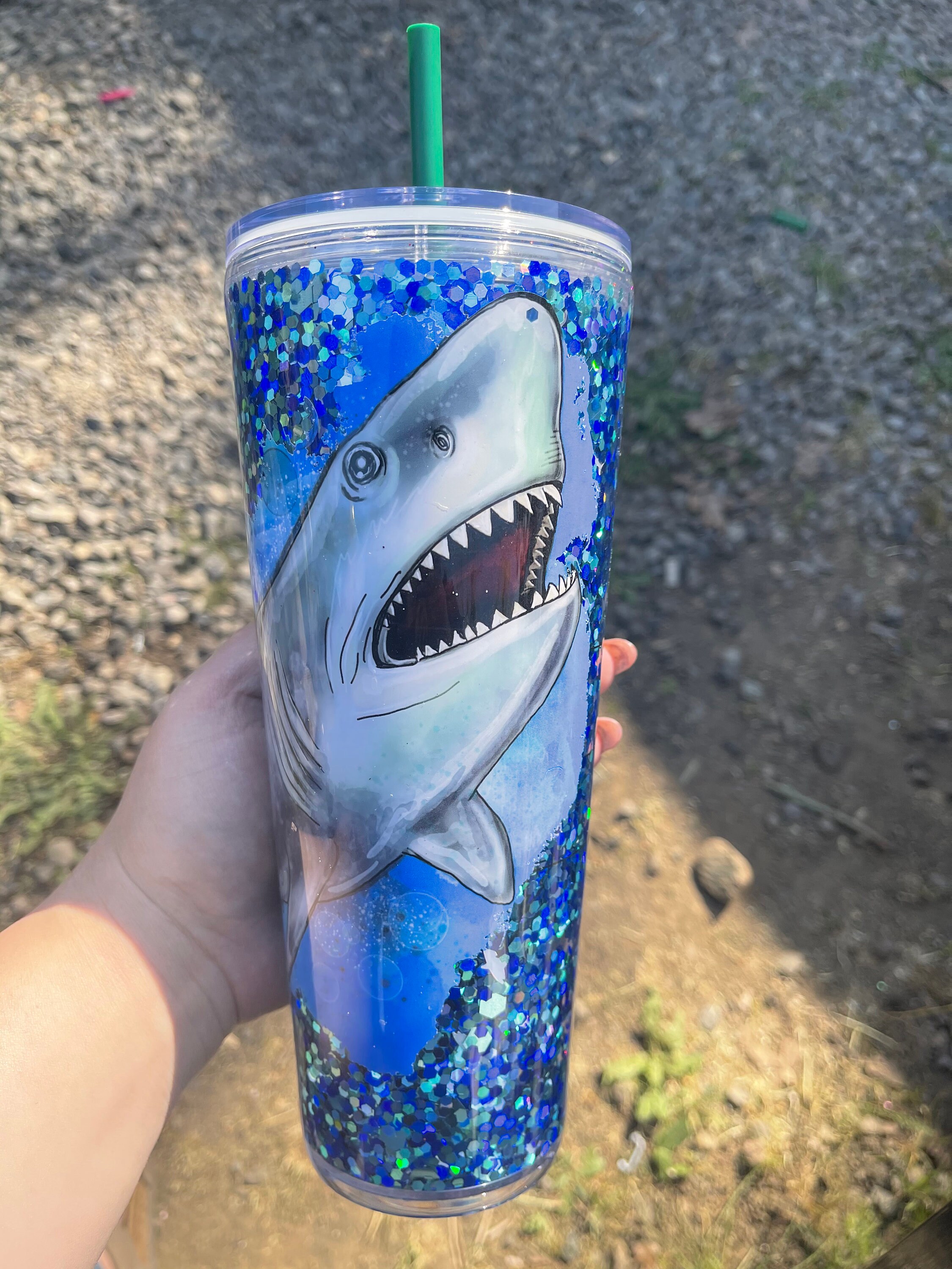 Shark Starbucks Snowglobe tumbler Jaws tumbler Etsy