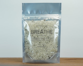 Breathe Mineral Bath Soak | Epsom Bath Salt | Peppermint Eucalyptus Bath Soak | Bath Gift for Him/Her | Calming Bath Soak | Sinus Relief