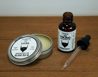 Set per la cura della barba Viking / Balsamo per barba / Olio per barba / Regali per uomo / Balsamo per barba / Cura della pelle maschile / Olio di pino e abete rosso / Regalo di compleanno