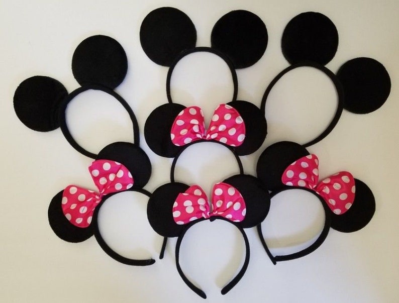 12pc Mickey Minnie Mouse Ears Headband Black//Red//Pink Bow Party Favors Costume