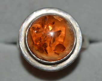 Vintage Sterling Silver Adjustable Amber Ring