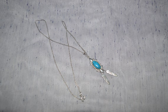 Vintage Sterling Native American Turquoise Feathe… - image 2