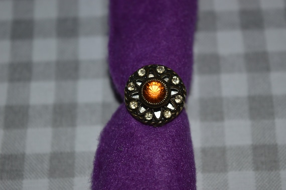 Antique Sterling Gemstone Button Ring - image 1