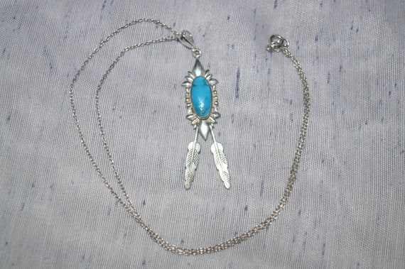 Vintage Sterling Native American Turquoise Feathe… - image 8