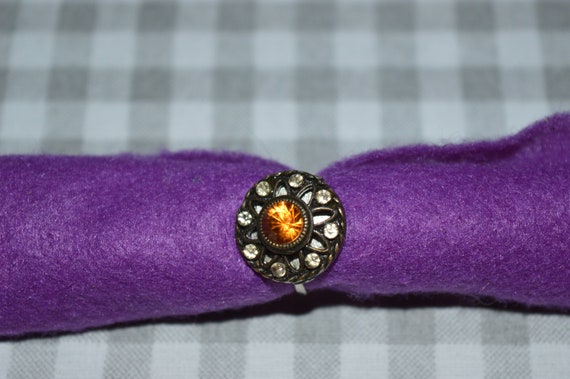 Antique Sterling Gemstone Button Ring - image 5