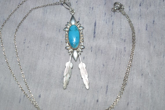 Vintage Sterling Native American Turquoise Feathe… - image 10