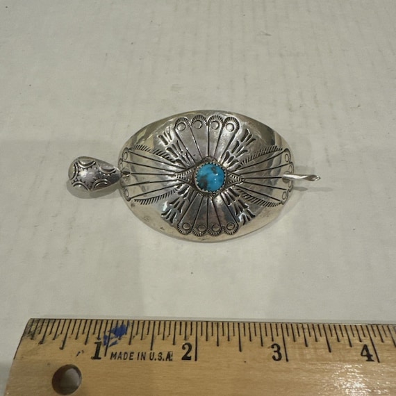 Sterling Silver Turquoise Pony Tail Pin Small Repousse Sterling Silver Hammered Hair Pin 42339 main image 2