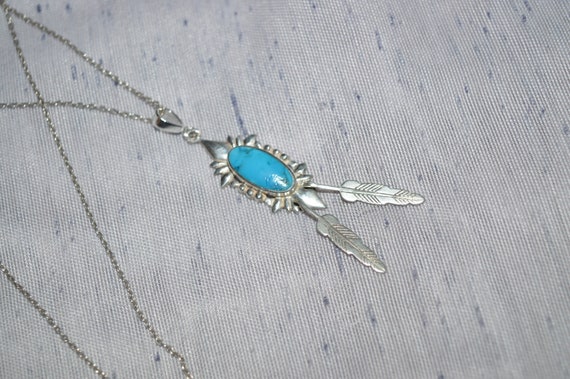 Vintage Sterling Native American Turquoise Feathe… - image 5