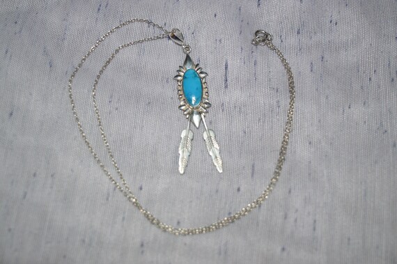 Vintage Sterling Native American Turquoise Feathe… - image 7