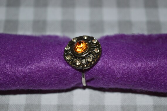 Antique Sterling Gemstone Button Ring - image 3