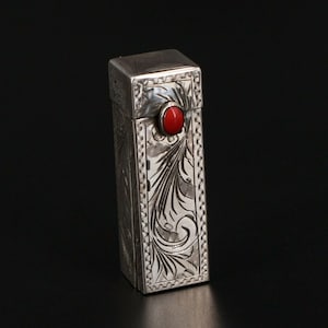 Vintage Sterling lipstick holder, Coral Silver Lipstick case , Lipstick holder with mirror,  Night Out Fashion Lipstick case